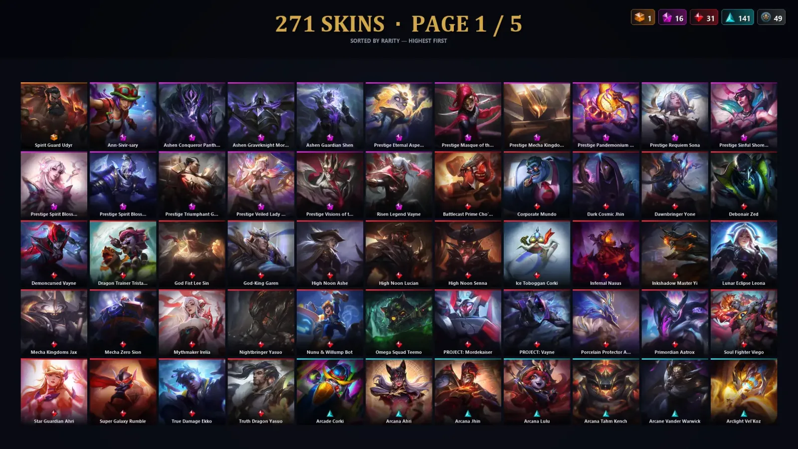 [LoL] | EUW | Level 500 | 173 Champions | 271 Skins | 31,895 BE