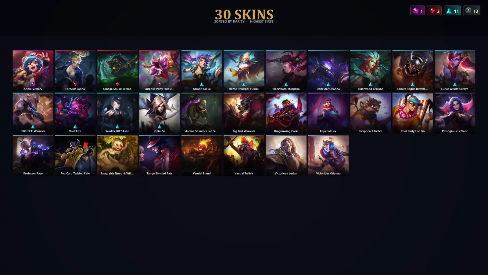 [LoL] | TR | Level 134 | 73 Champions | 30 Skins | 10,006 BE — LoL account
