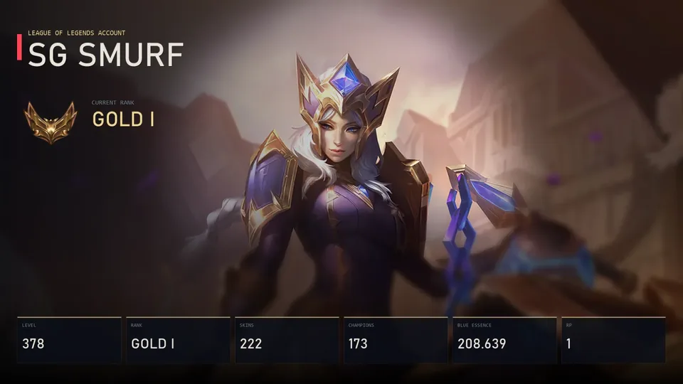 SG | Hextech Sejuani | Ice Toboggan Corki | Blood Lord Vladimir | Dawnbringer Soraka | Nunu & Willump Bot | Gold I | 222 Skin | 173 Champion — main preview