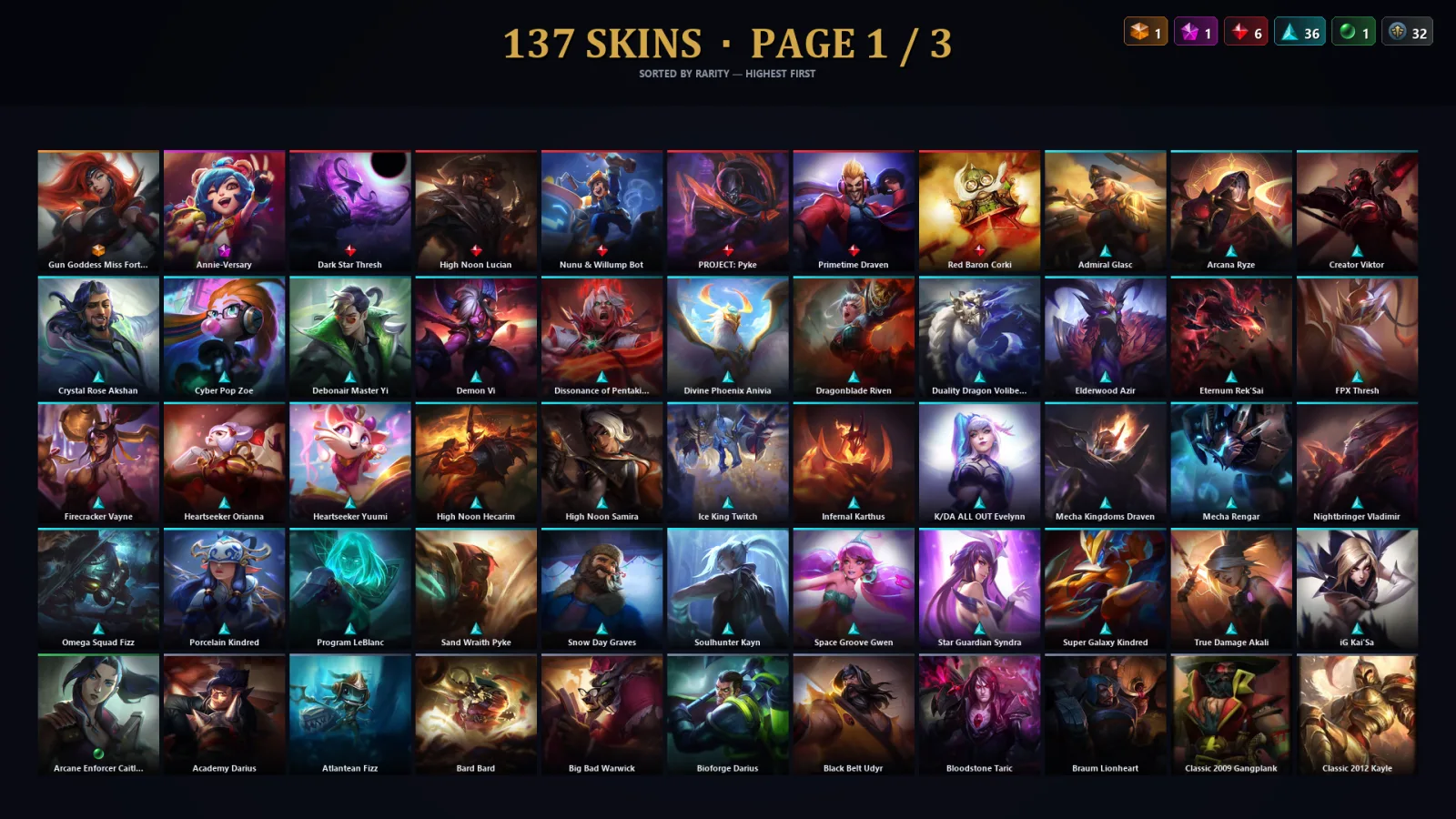 [LoL] | TR | Level 168 | 168 Champions | 137 Skins