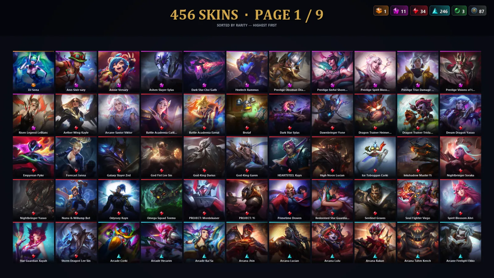 [LoL] | NA | Level 500 | 173 Champions | 424 Skins | 154,681 BE — LoL account
