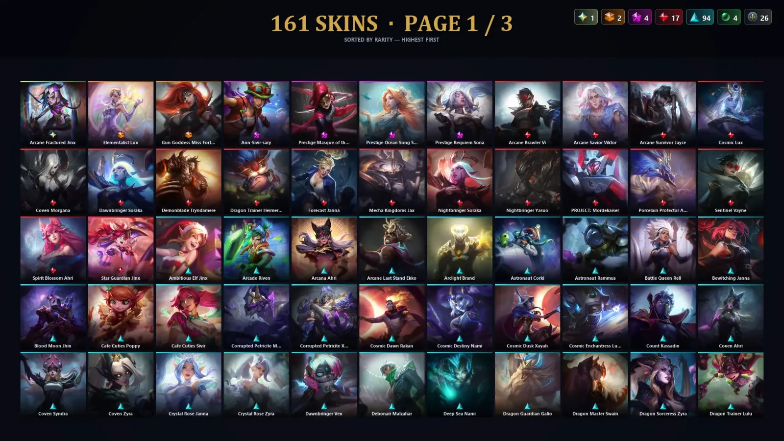 [LoL] | TR | Level 411 | Platinum I | 173 Champions | 161 Skins | 40,697 BE
