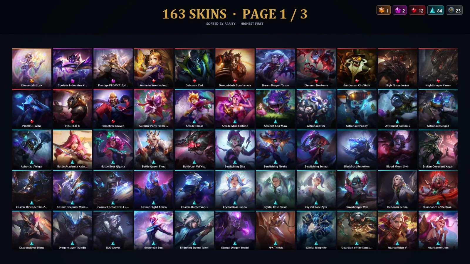 [LoL] | TR | Level 217 | Diamond IV | 173 Champions | 163 Skins | 31,285 BE