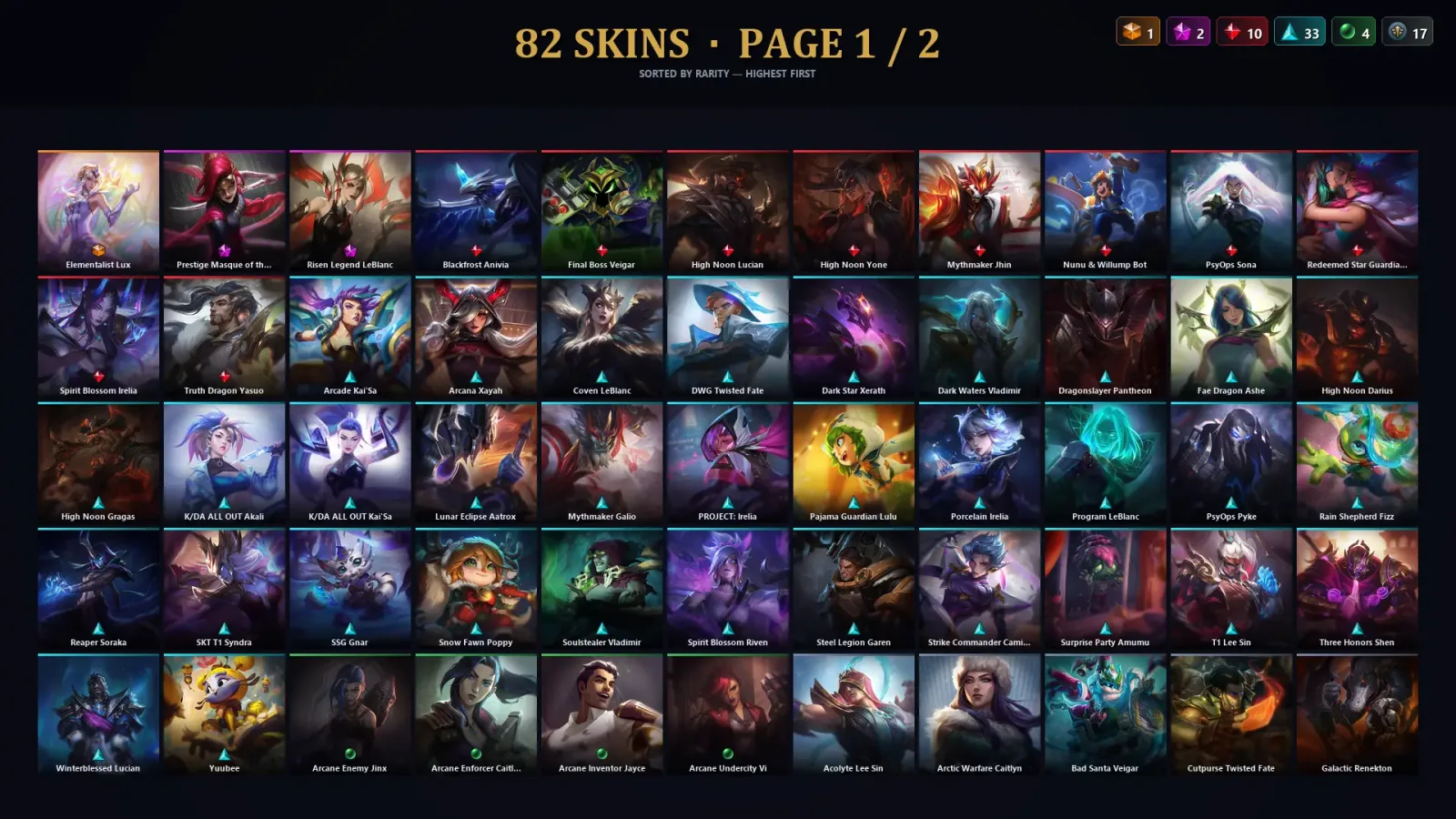 [LoL] | TR | Level 173 | Diamond II | 173 Champions | 82 Skins | 34,313 BE