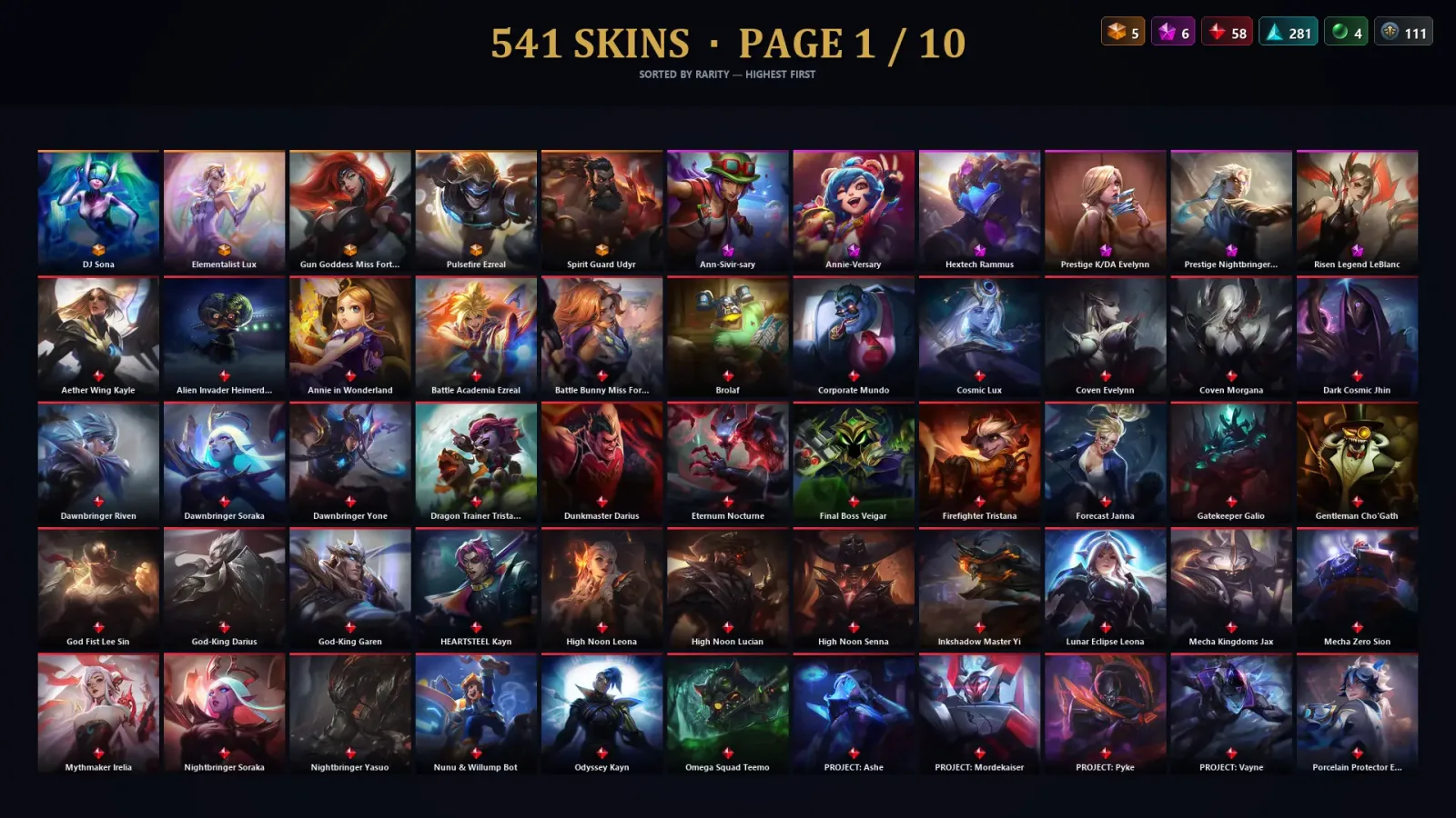 [LoL] | TR | Level 500 | Silver III | 172 Champions | 541 Skins | 69,292 BE — LoL account
