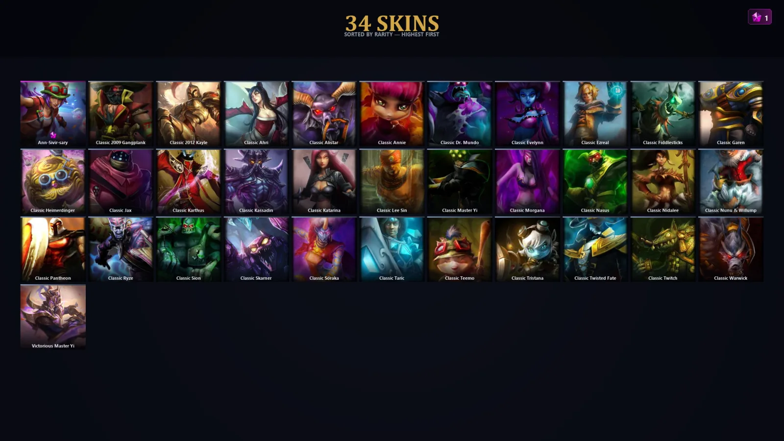 [LoL] | EUW | Level 35 | Platinum III | 34 Champions | 34 Skins