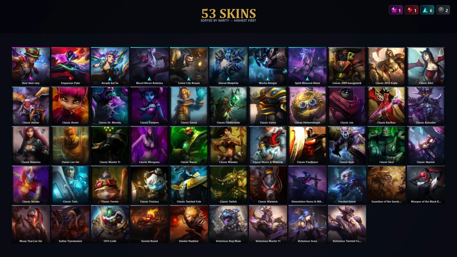 [LoL] | TR | Level 109 | 153 Champions | 53 Skins