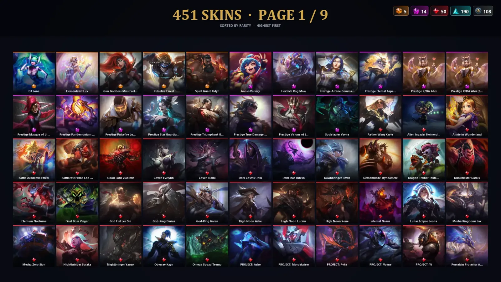 [LoL] | EUW | Level 305 | 173 Champions | 451 Skins | 120,455 BE