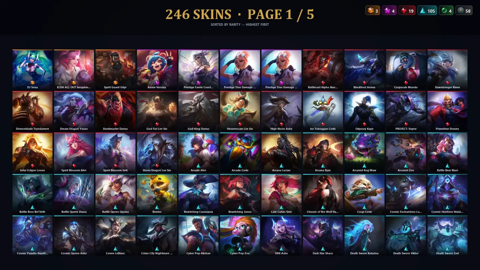 [LoL] | TR | Level 500 | Emerald IV | 172 Champions | 246 Skins | 32,488 BE — LoL account