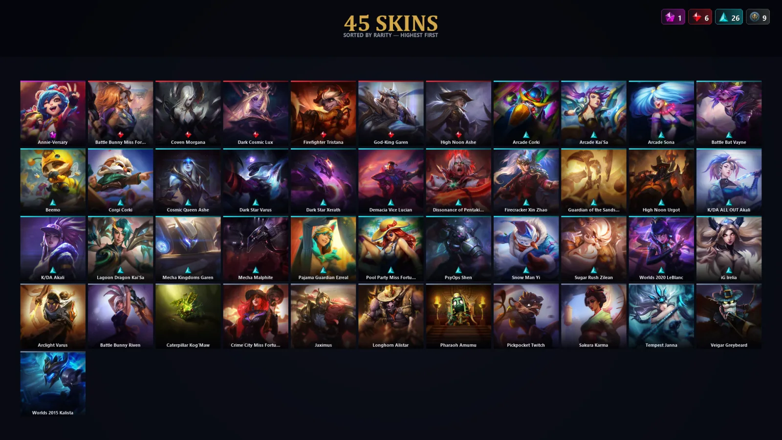 [LoL] | TR | Level 151 | 88 Champions | 45 Skins