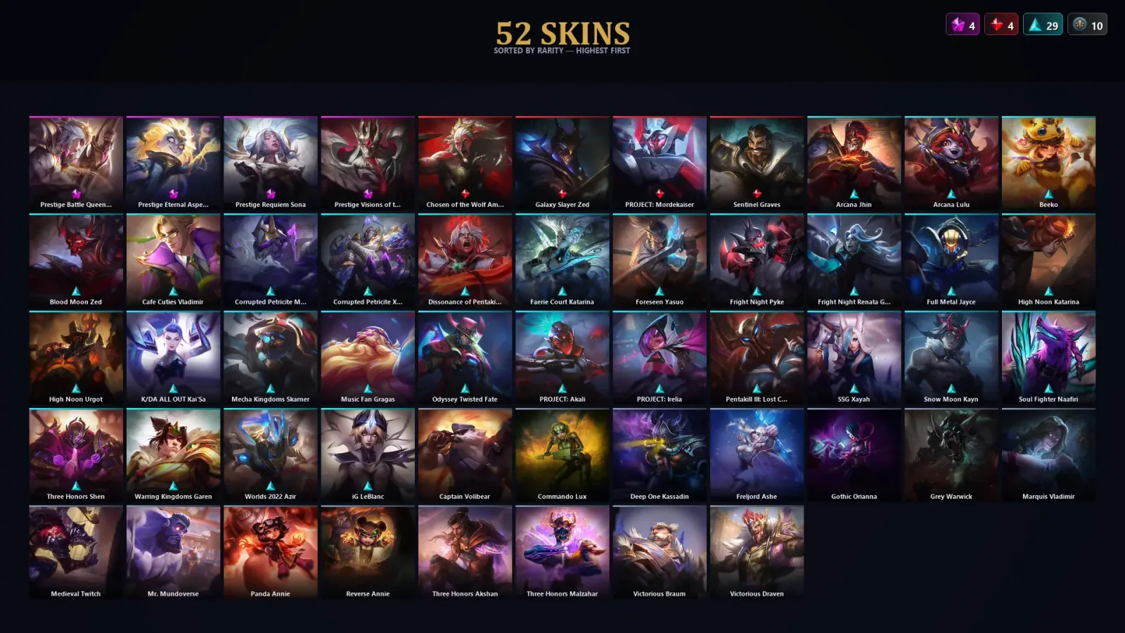 [LoL] | TR | Level 84 | Emerald IV | 129 Champions | 52 Skins — LoL account