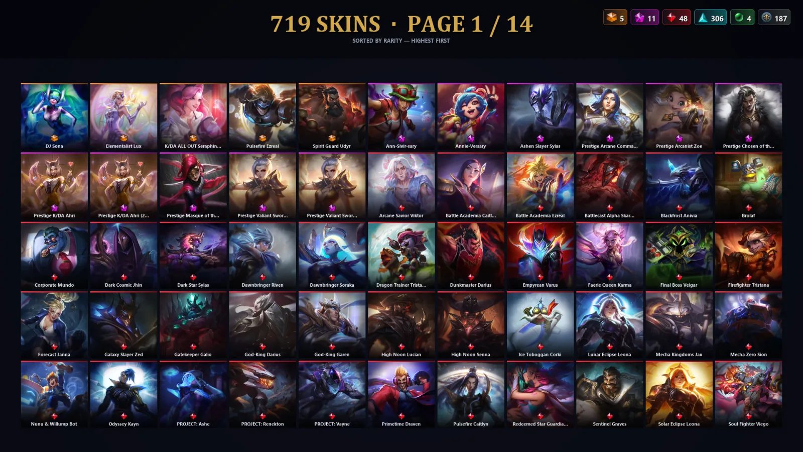 [LoL] | NA | Level 500 | 173 Champions | 687 Skins | 82,647 BE
