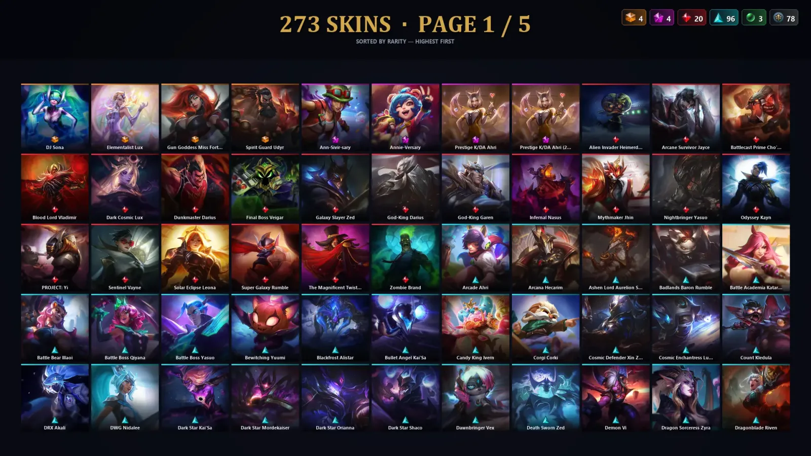 [LoL] | TR | Level 470 | 172 Champions | 273 Skins | 151,923 BE — LoL account