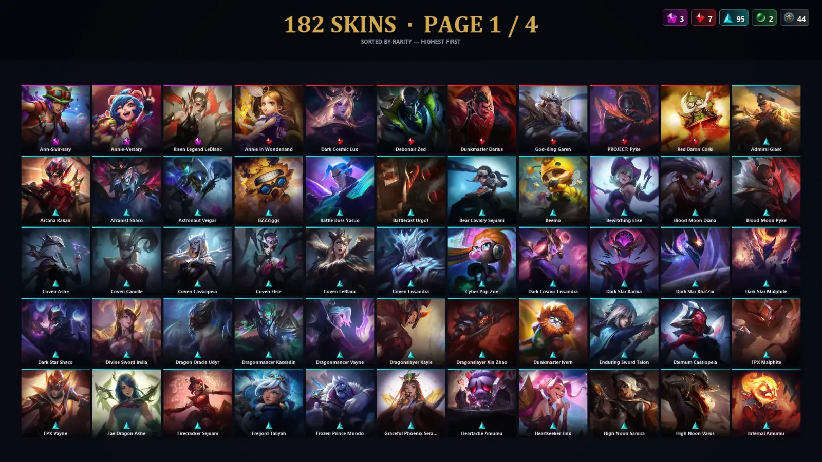 [LoL] | EUW | Level 485 | Silver IV | 167 Champions | 182 Skins | 68,845 BE