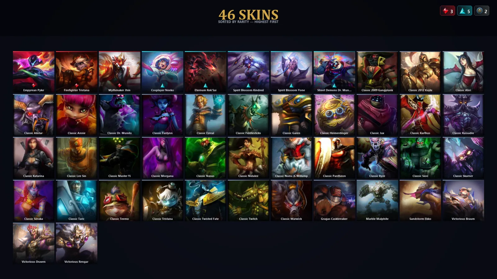 [LoL] | TR | Level 56 | Gold I | 99 Champions | 46 Skins