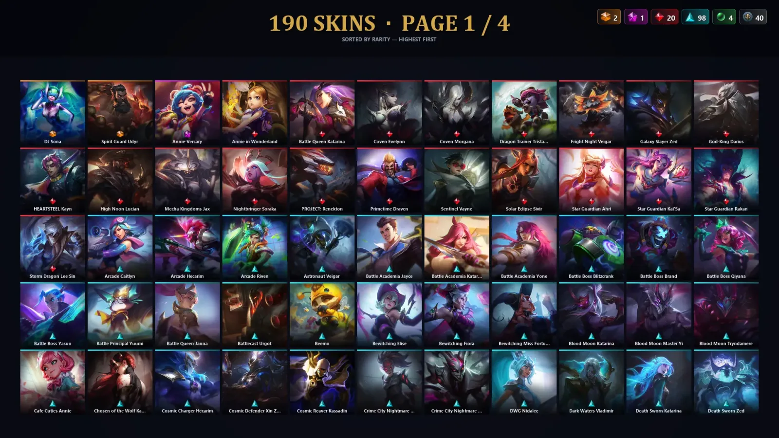 [LoL] | TR | Level 440 | Platinum IV | 171 Champions | 190 Skins — LoL account