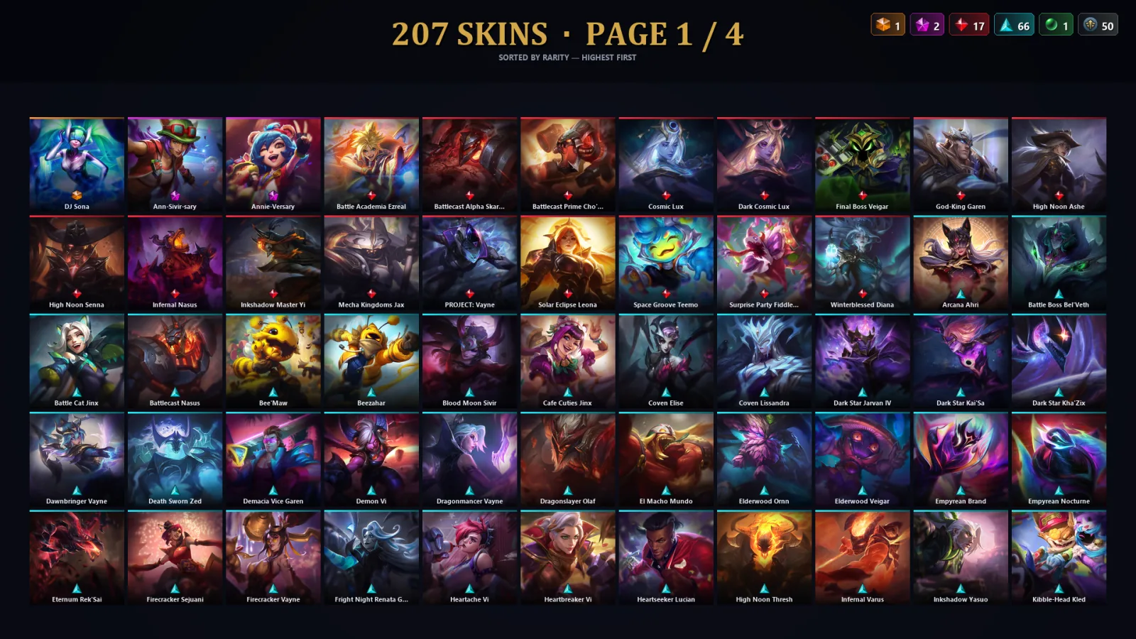 [LoL] | NA | Level 500 | 173 Champions | 207 Skins | 551,676 BE