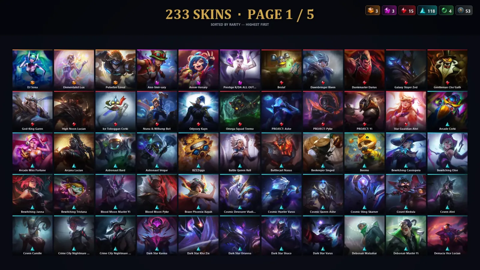 [LoL] | EUW | Level 30 | 173 Champions | 233 Skins | 141,429 BE