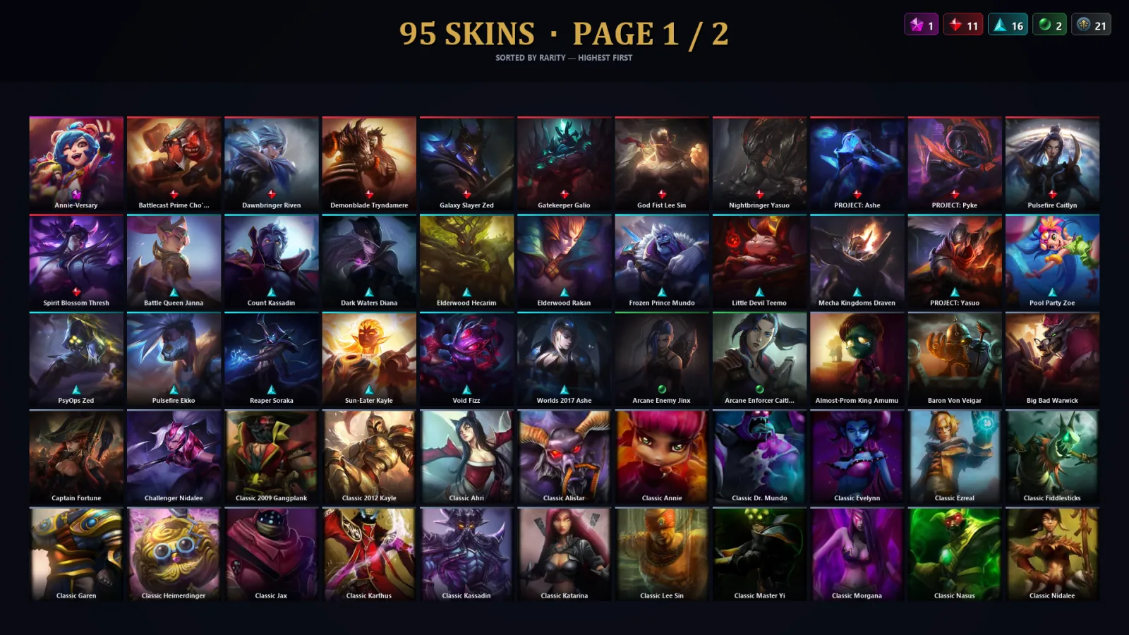 [LoL] | TR | Level 272 | 101 Champions | 95 Skins | 10,670 BE
