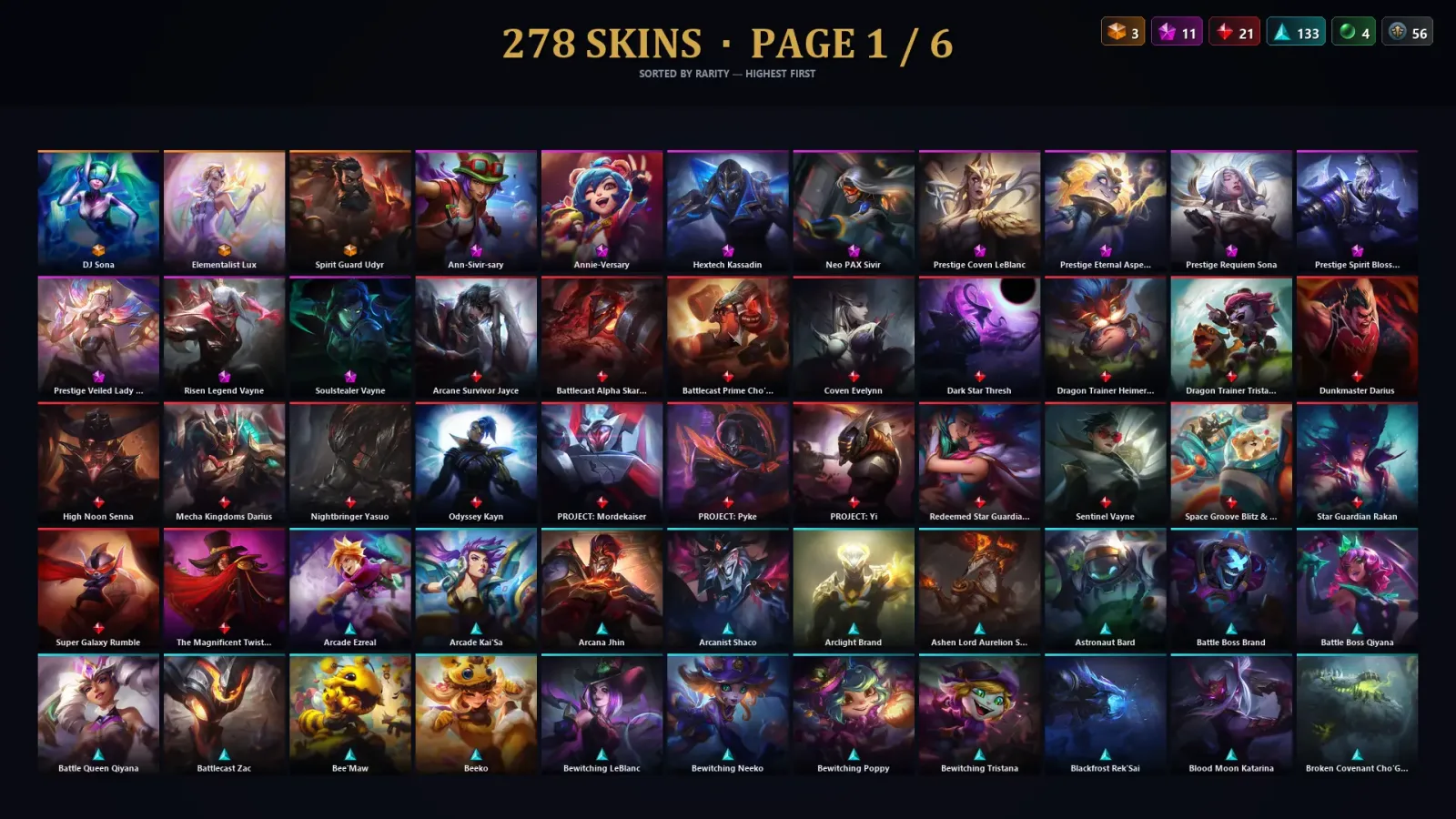 [LoL] | TR | Level 500 | Gold III | 172 Champions | 278 Skins | 174,358 BE — LoL account