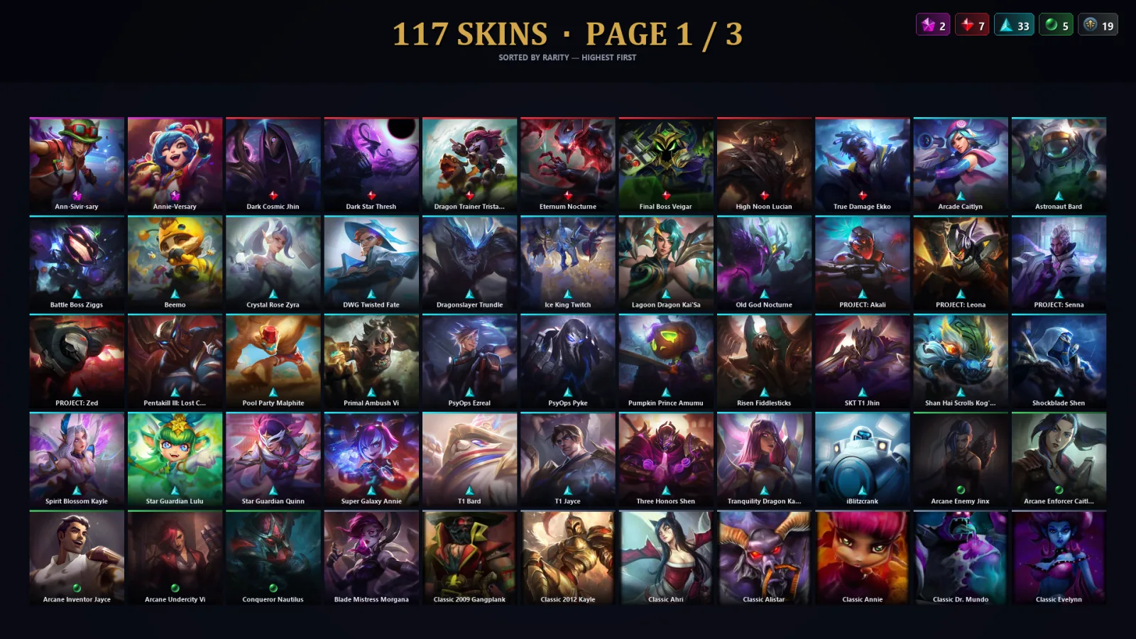[LoL] | TR | Level 187 | Diamond IV | 173 Champions | 117 Skins | 54,317 BE