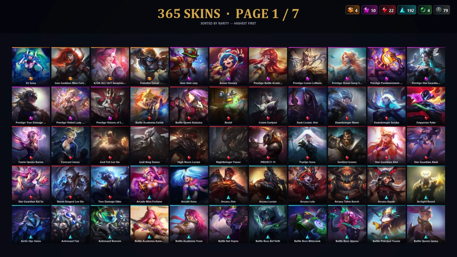 [LoL] | TR | Level 460 | Platinum I | 173 Champions | 365 Skins | 38,455 BE