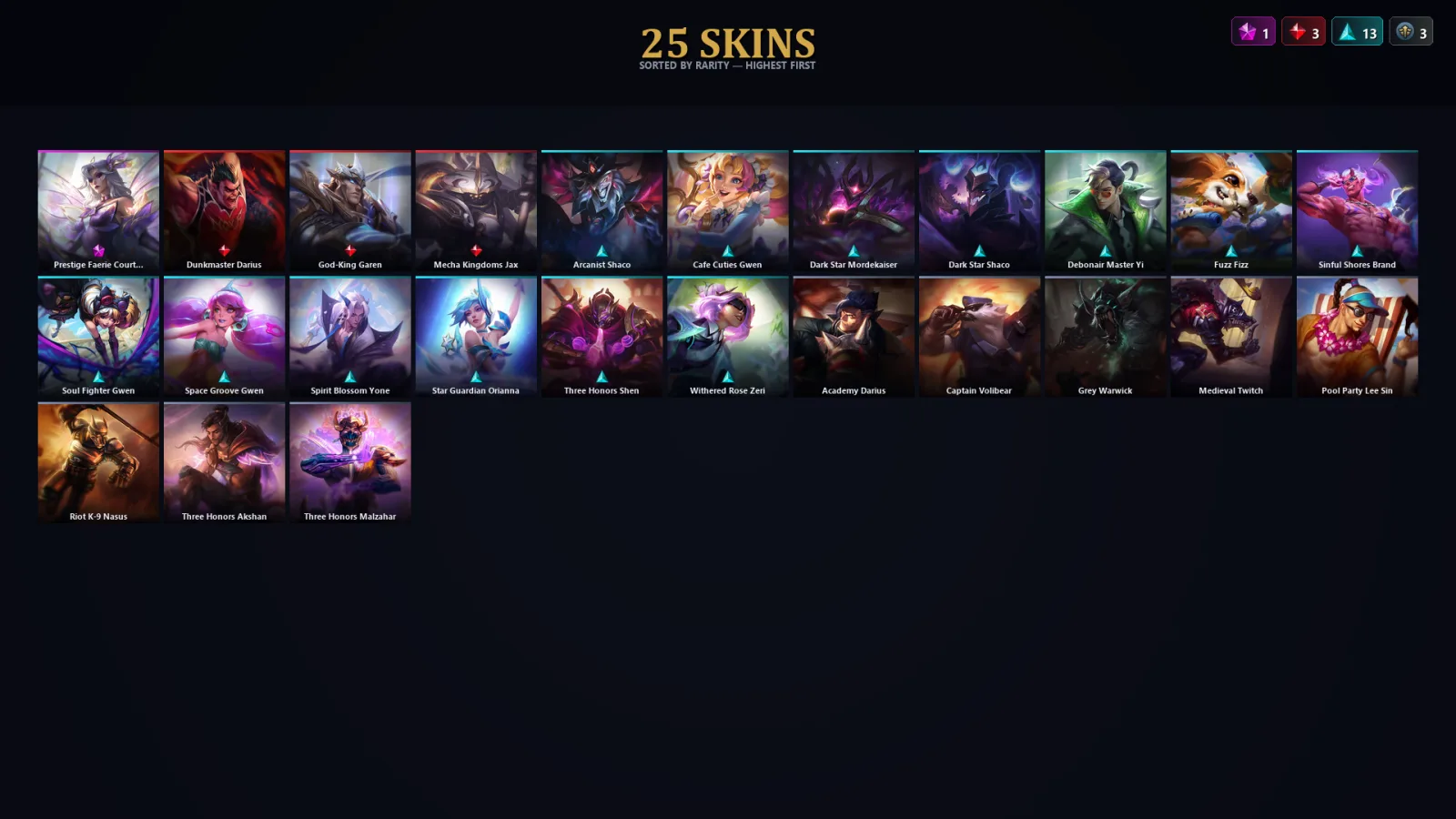 [LoL] | TR | Level 69 | Diamond III | 61 Champions | 25 Skins | 13,425 BE