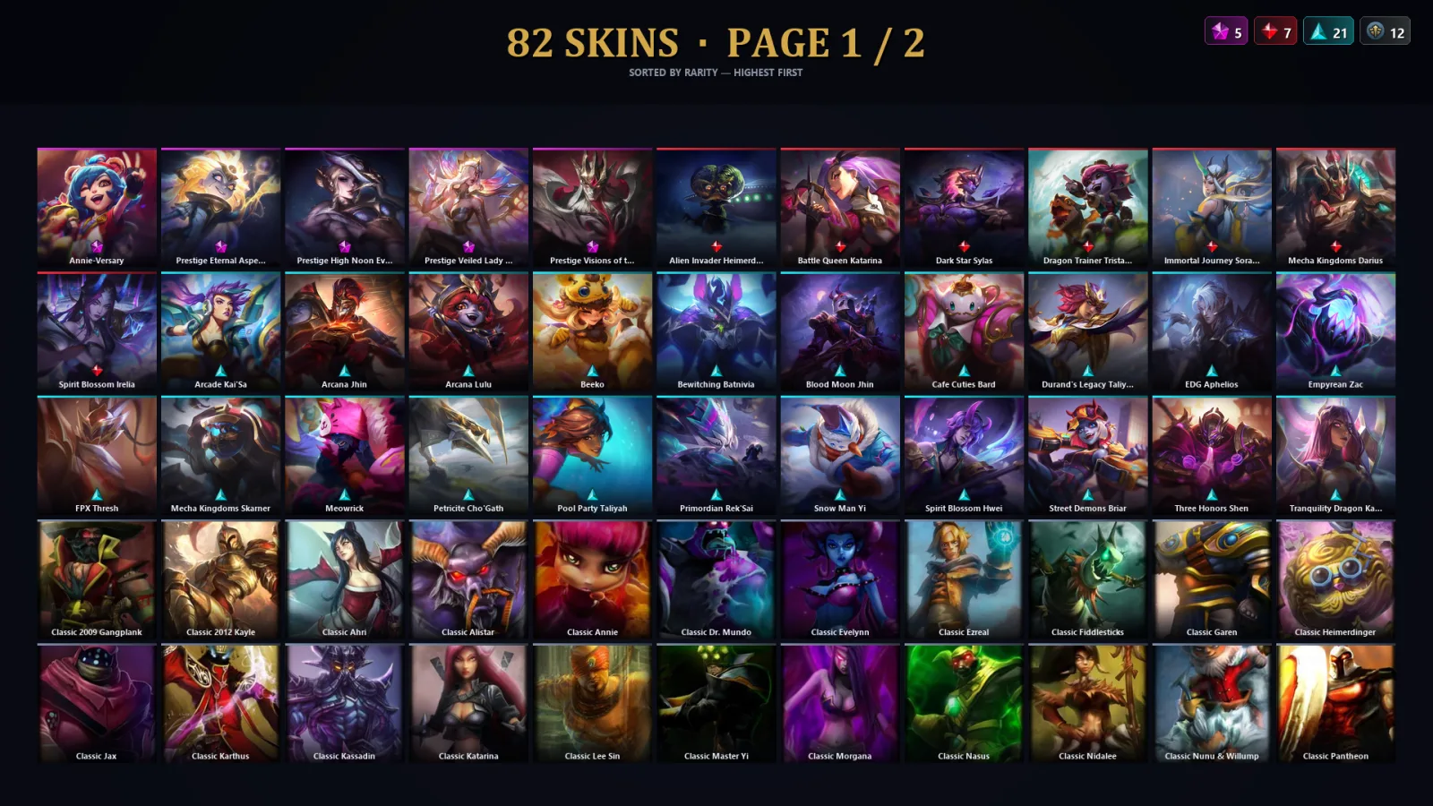 [LoL] | TR | Level 100 | Emerald II | 142 Champions | 82 Skins
