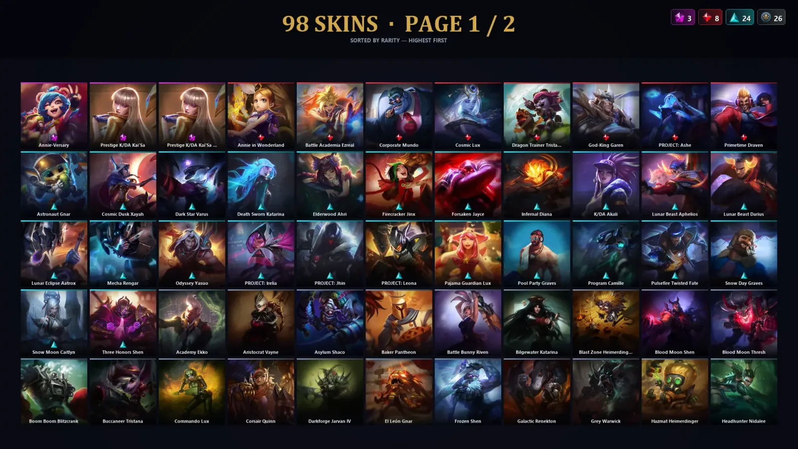 [LoL] | TR | Level 236 | Platinum IV | 168 Champions | 98 Skins — LoL account