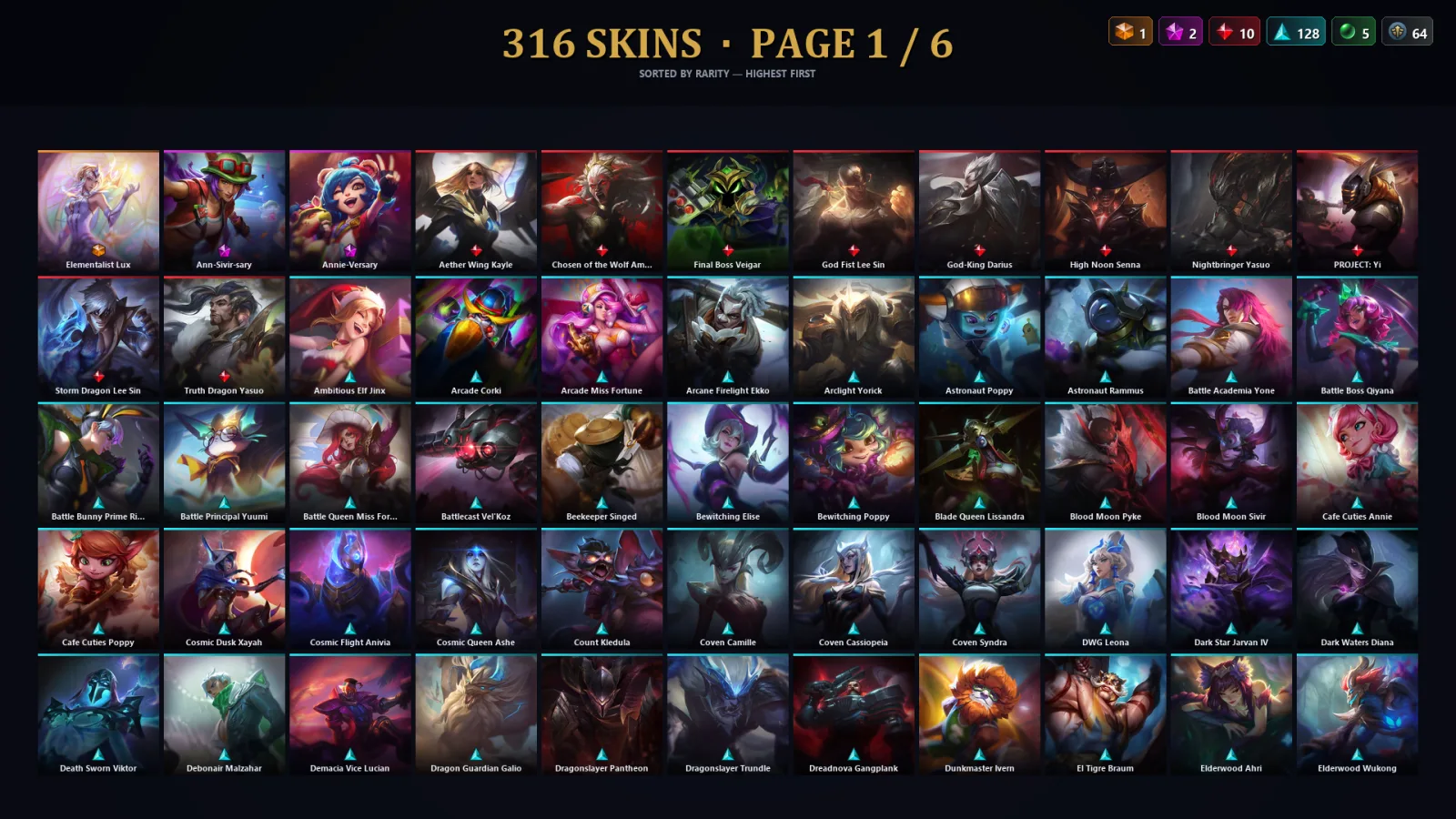 [LoL] | EUW | Level 485 | 173 Champions | 316 Skins | 236,224 BE