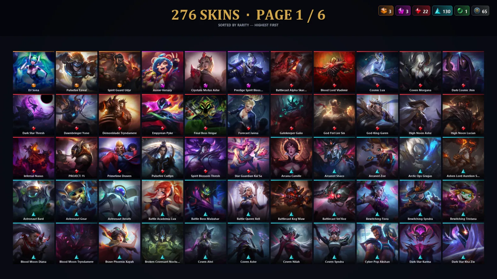[LoL] | EUW | Level 412 | 173 Champions | 276 Skins | 309,459 BE