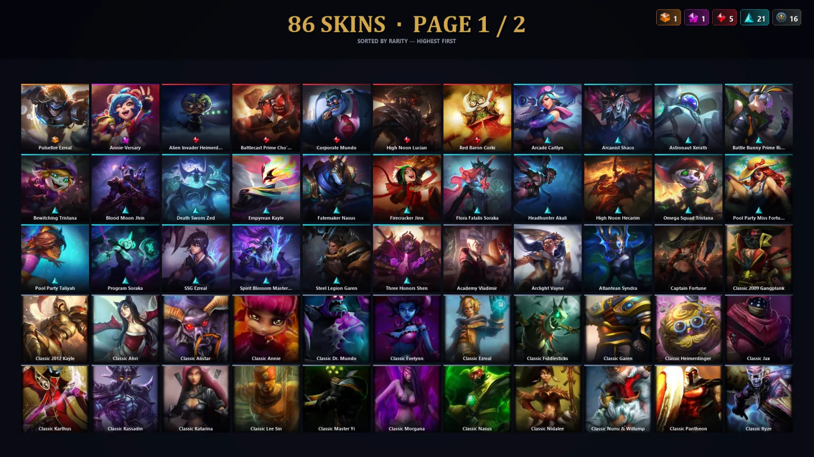 [LoL] | EUW | Level 165 | Diamond II | 133 Champions | 54 Skins