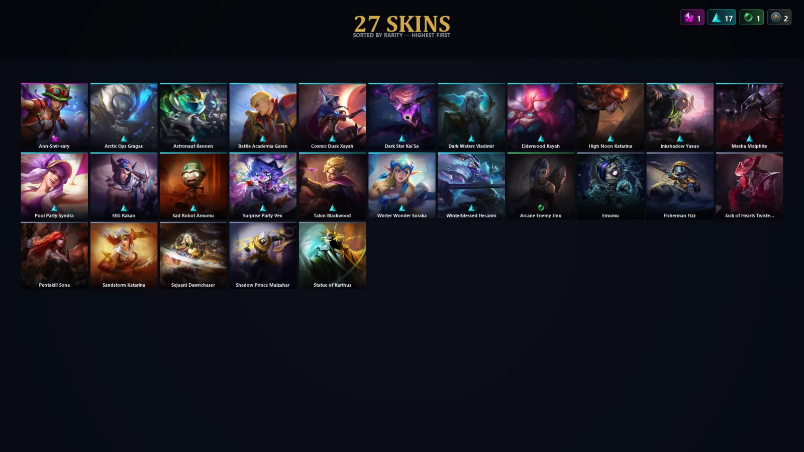[LoL] | TR | Level 59 | Emerald IV | 138 Champions | 27 Skins | 16,987 BE
