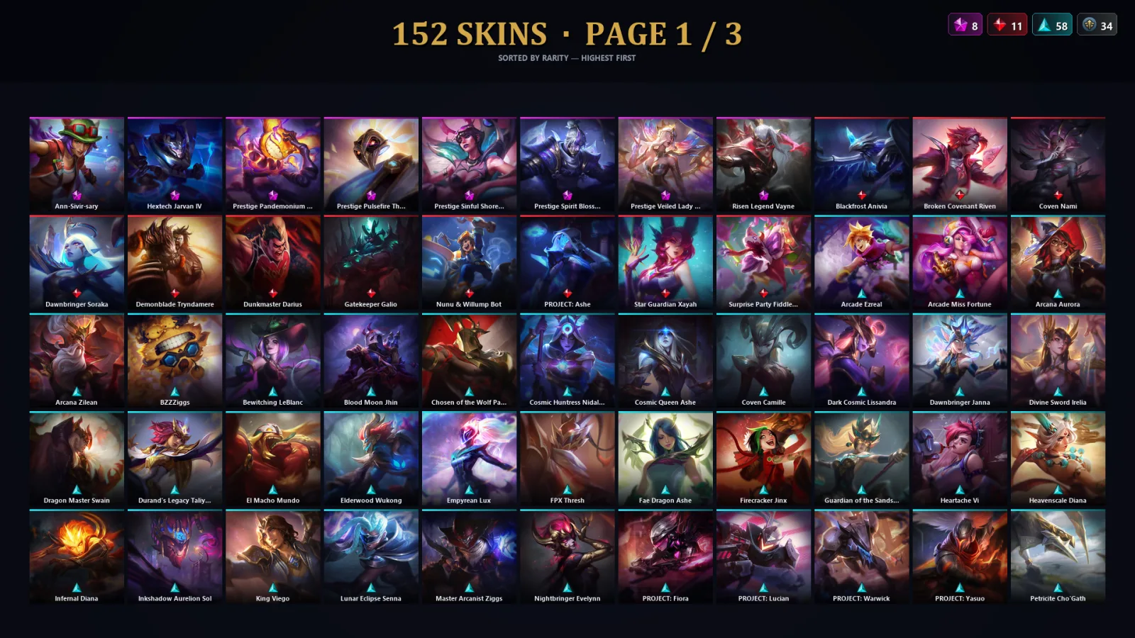[LoL] | TR | Level 168 | Platinum I | 173 Champions | 152 Skins | 35,713 BE