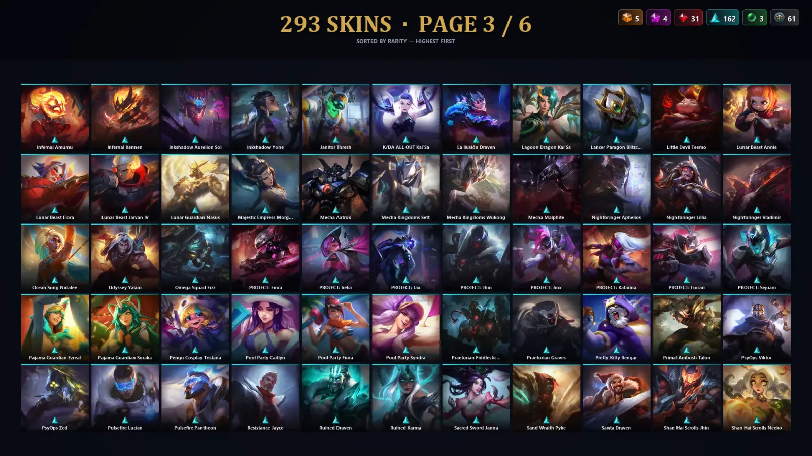 [LoL] | TR | Level 500 | 173 Champions | 293 Skins | 24,699 BE