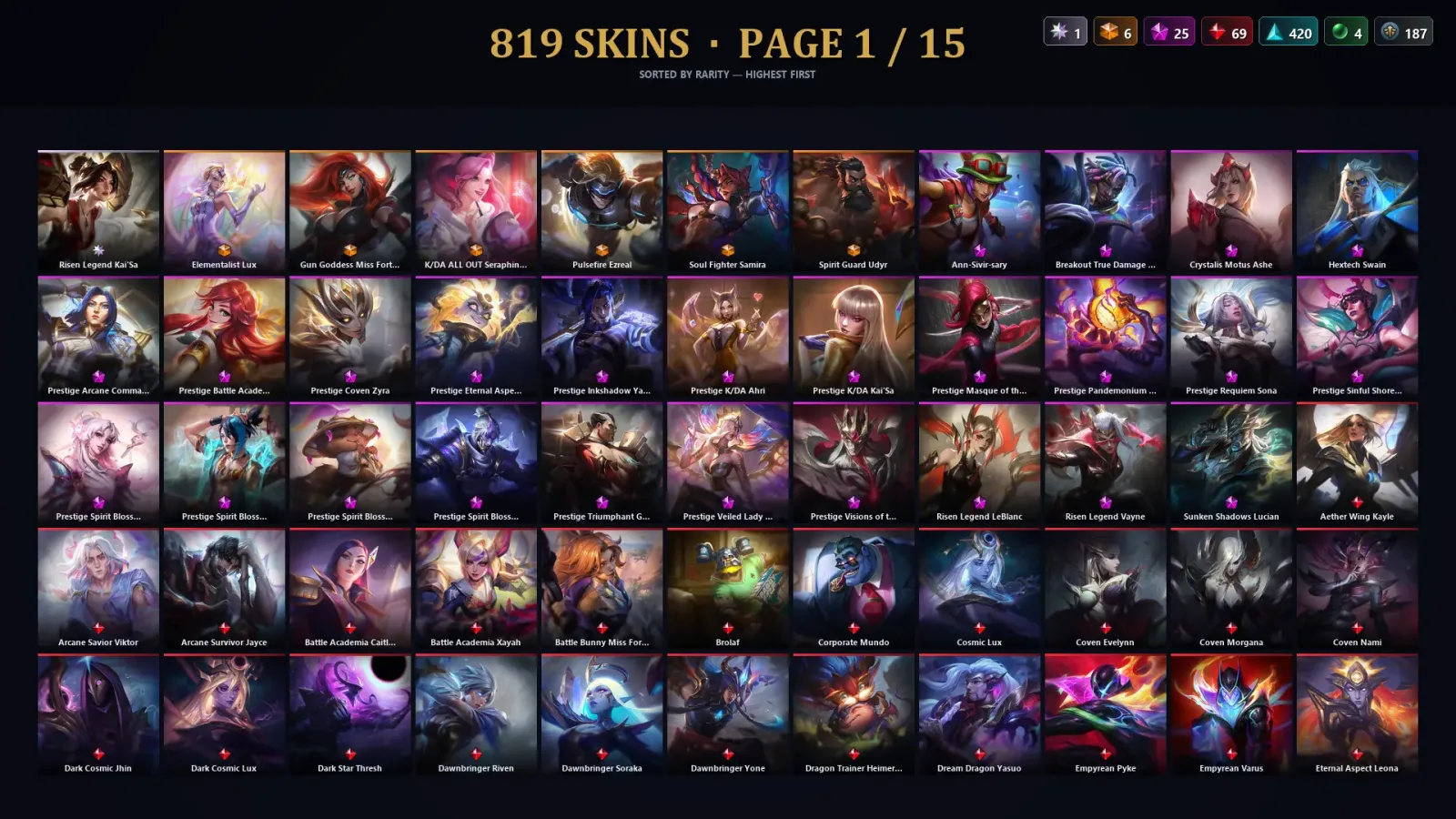 [LoL] | TR | Level 500 | Silver IV | 173 Champions | 819 Skins | 51,257 BE