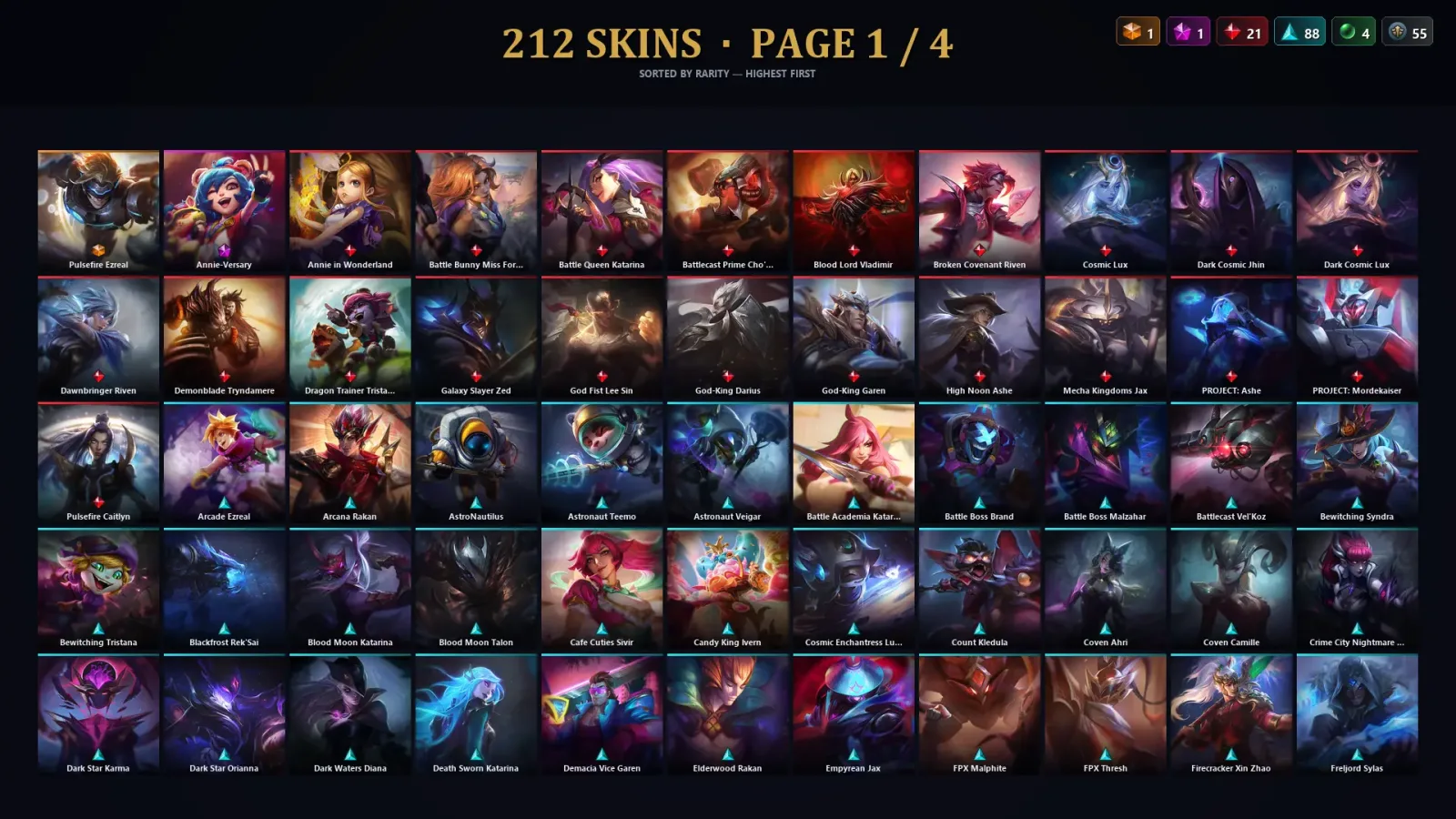 [LoL] | TR | Level 500 | 172 Champions | 212 Skins | 58,840 BE — LoL account