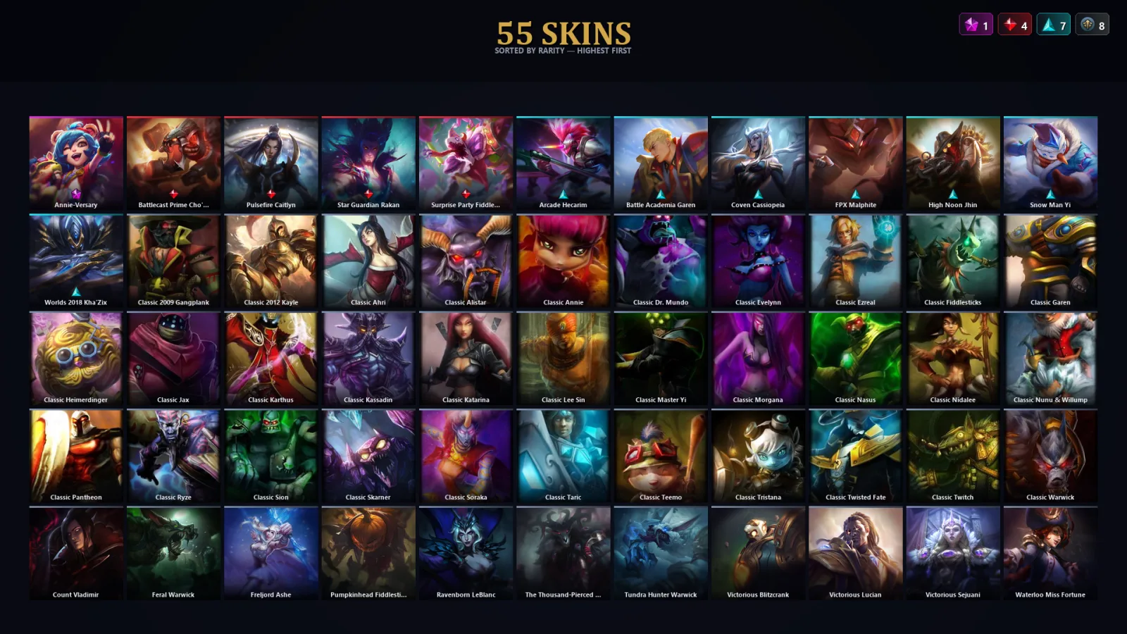 [LoL] | EUW | Level 85 | Diamond IV | 74 Champions | 55 Skins | 18,395 BE