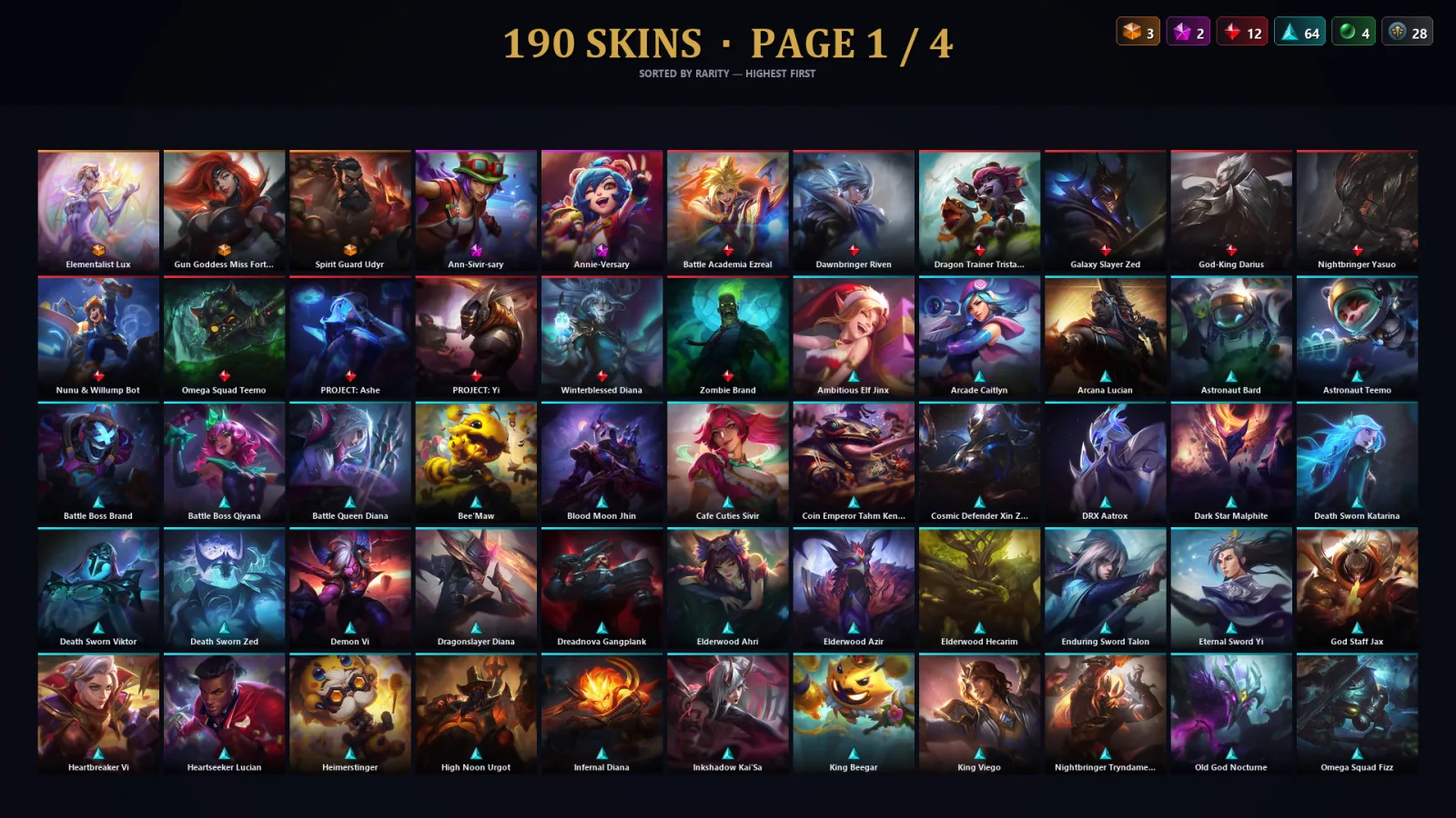 [LoL] | TR | Level 500 | Emerald II | 173 Champions | 158 Skins | 41,372 BE