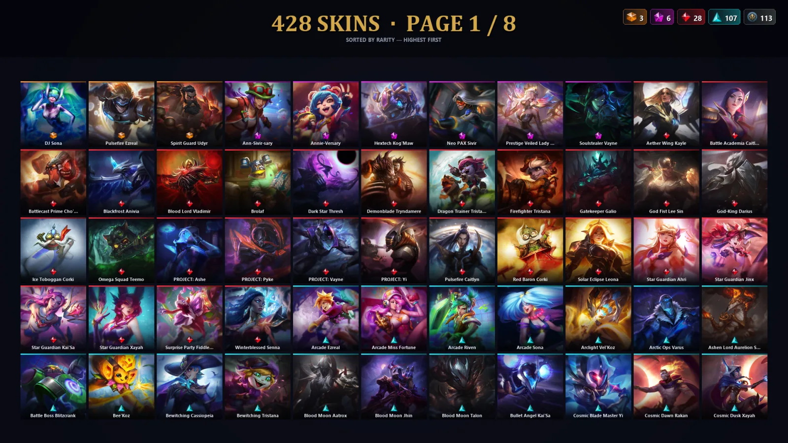 [LoL] | NA | Level 369 | 173 Champions | 428 Skins | 86,360 BE