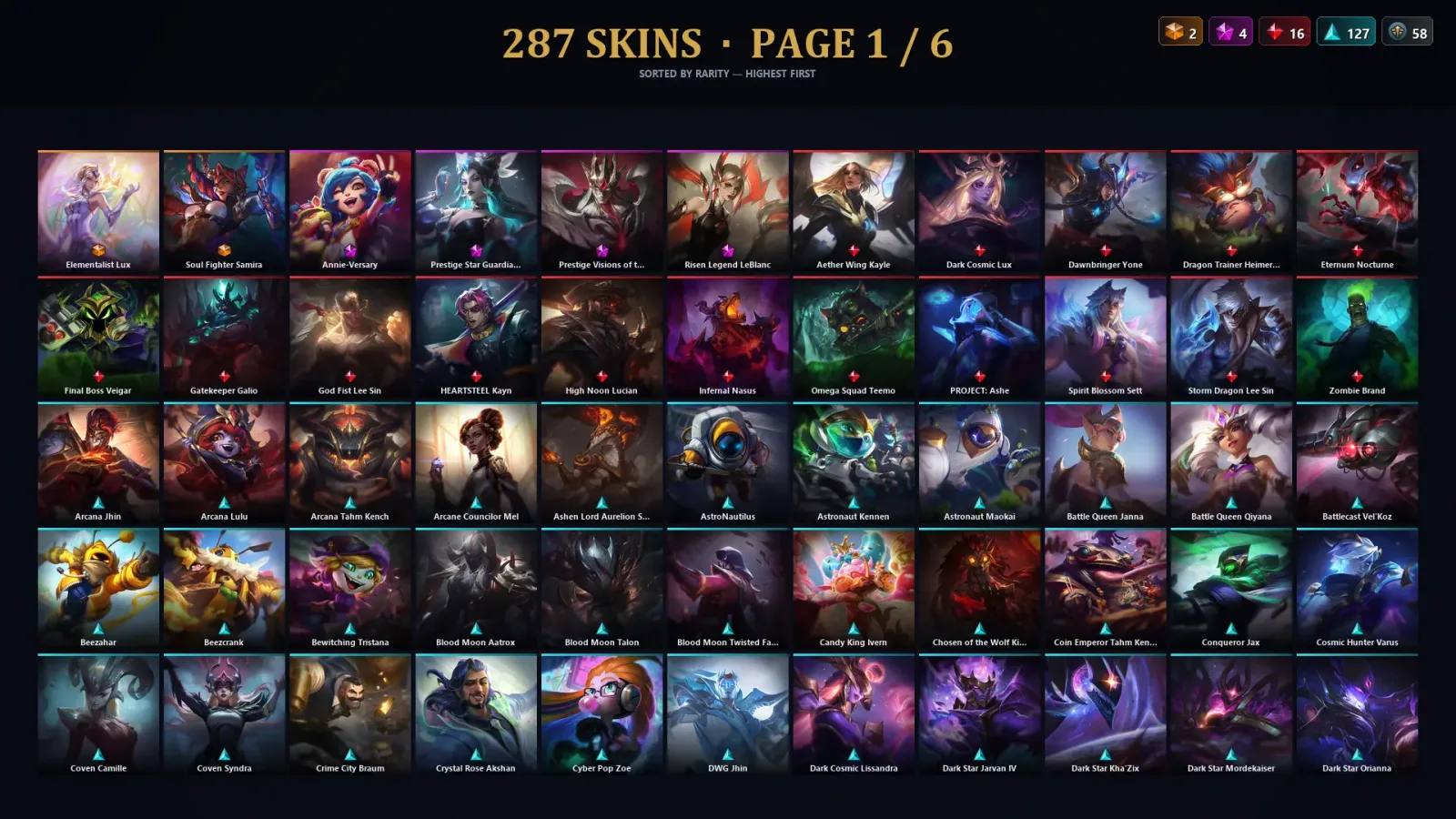 [LoL] | EUW | Level 500 | Bronze I | 172 Champions | 287 Skins | 70,355 BE — LoL account