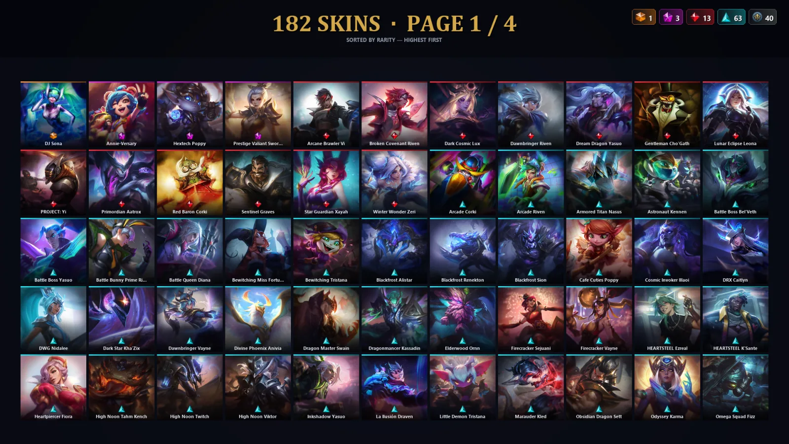 [LoL] | TR | Level 288 | Platinum II | 138 Champions | 182 Skins | 18,567 BE