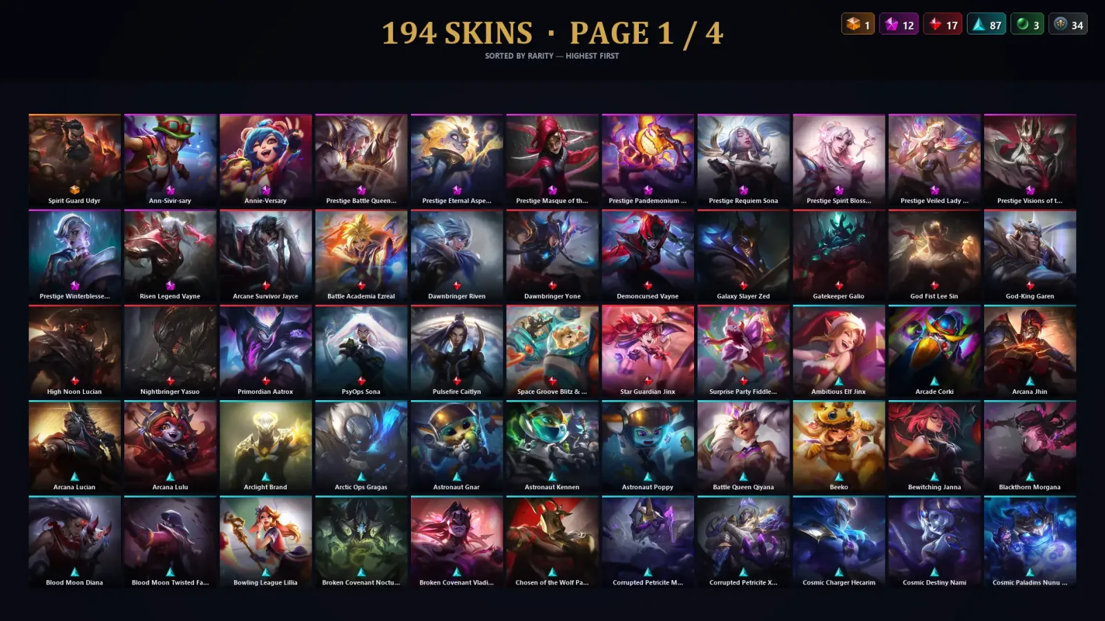 [LoL] | TR | Level 310 | Emerald IV | 173 Champions | 194 Skins