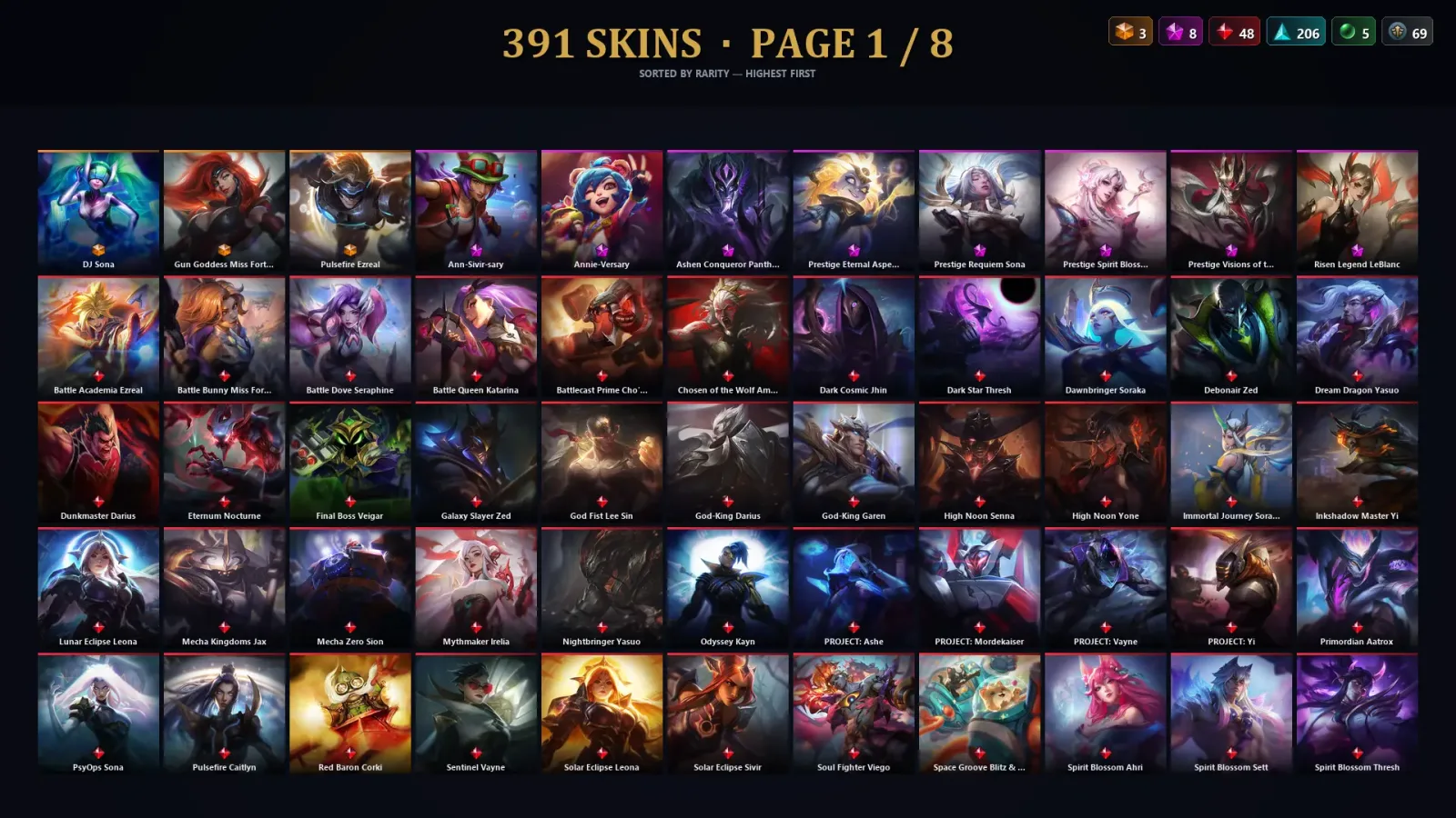 [LoL] | NA | Level 30 | 172 Champions | 391 Skins | 16,003 BE — LoL account