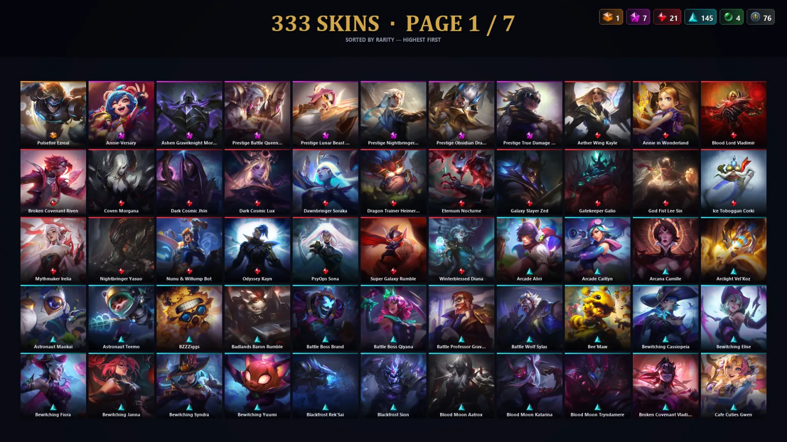 [LoL] | EUW | Level 500 | Platinum II | 173 Champions | 333 Skins | 41,858 BE