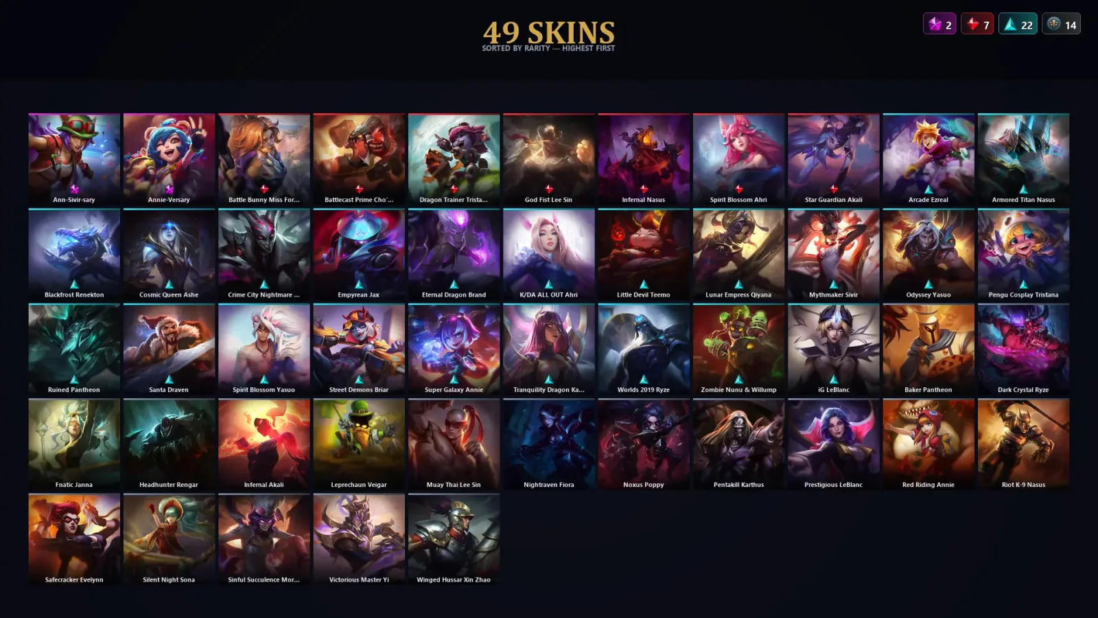 [LoL] | TR | Level 115 | 92 Champions | 49 Skins | 21,779 BE