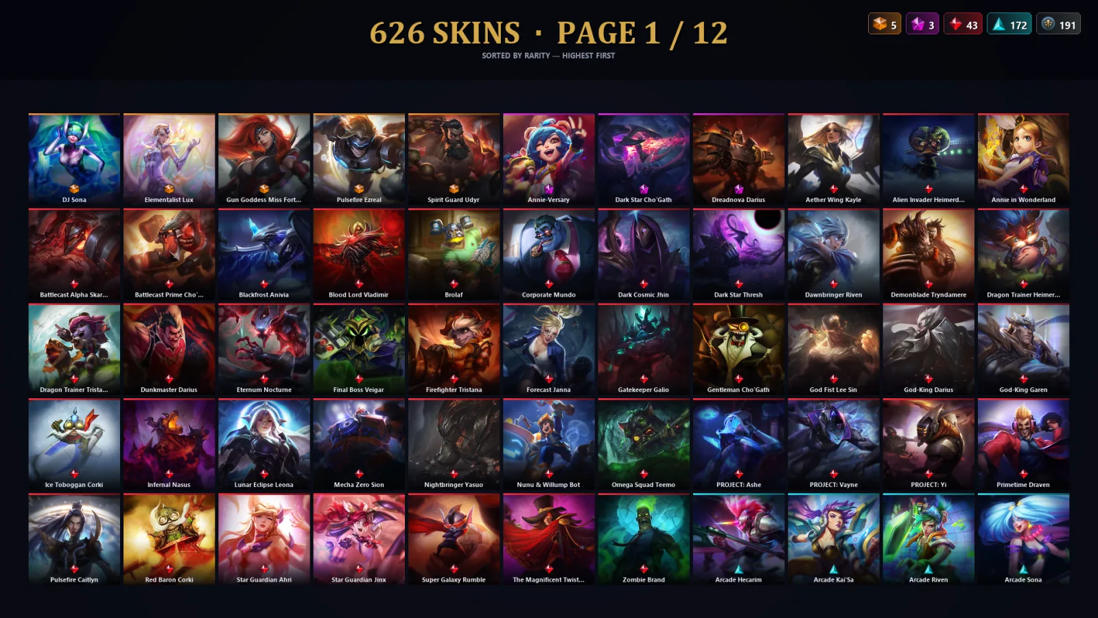 [LoL] | EUW | Level 162 | 156 Champions | 626 Skins