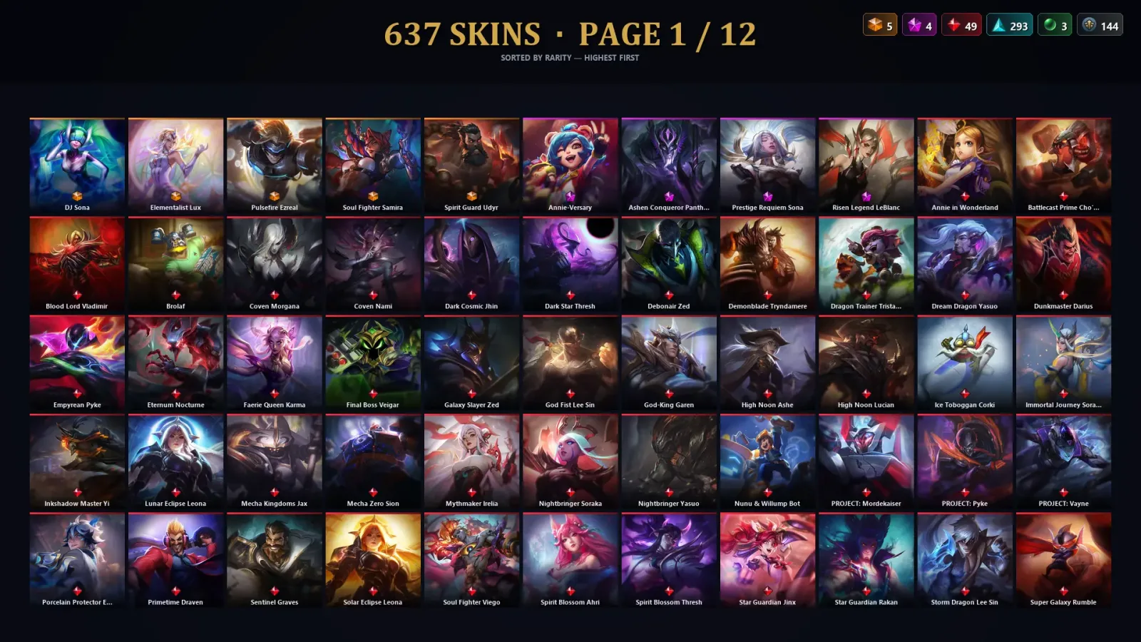 [LoL] | NA | Level 500 | 172 Champions | 637 Skins | 15,530 BE — LoL account