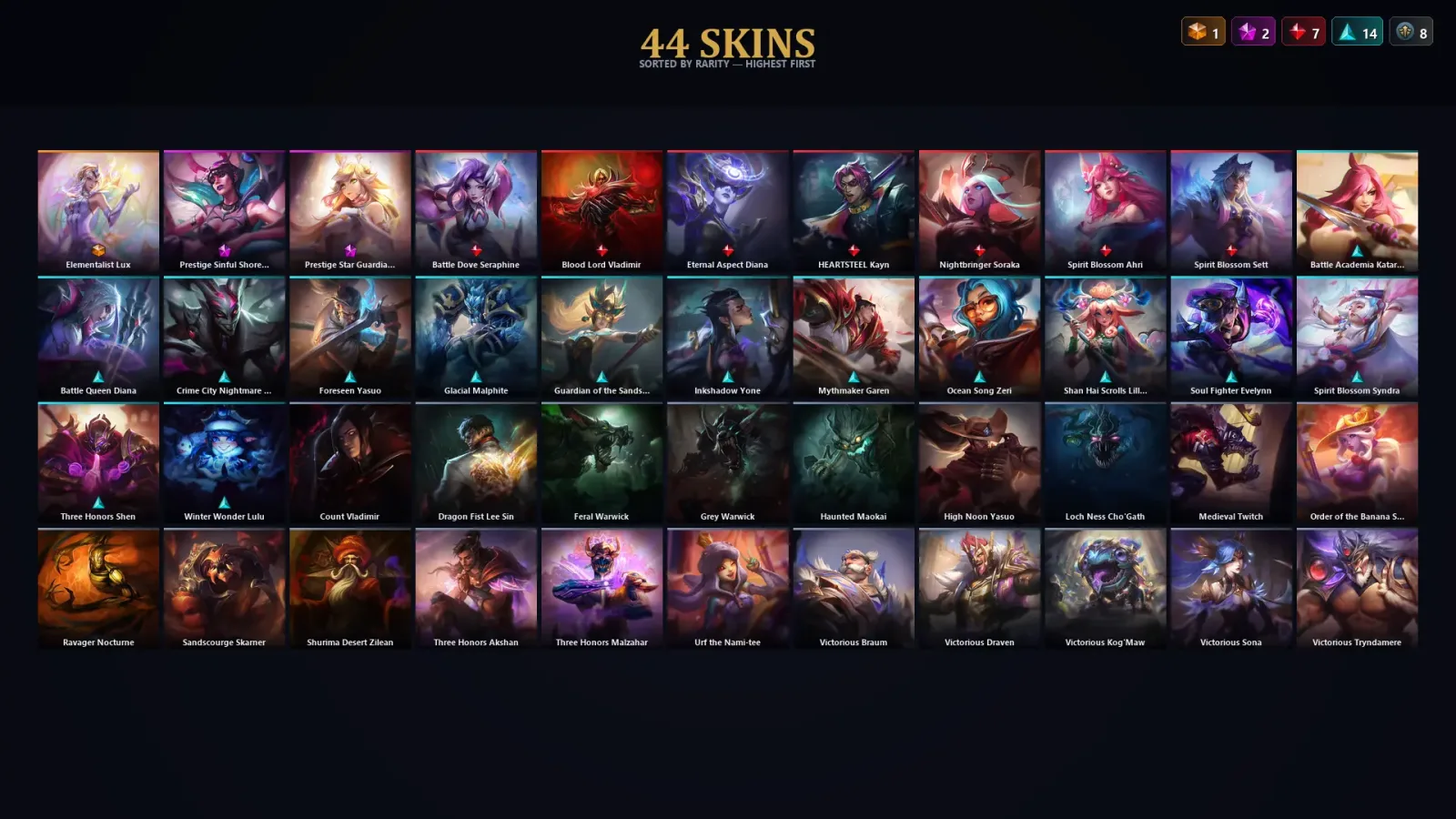 [LoL] | TR | Level 99 | Diamond III | 122 Champions | 44 Skins