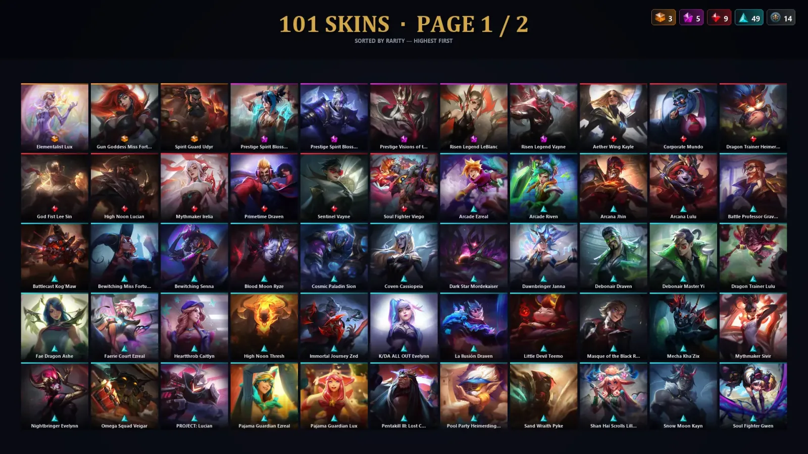 [LoL] | TR | Level 184 | Platinum I | 173 Champions | 101 Skins | 27,572 BE